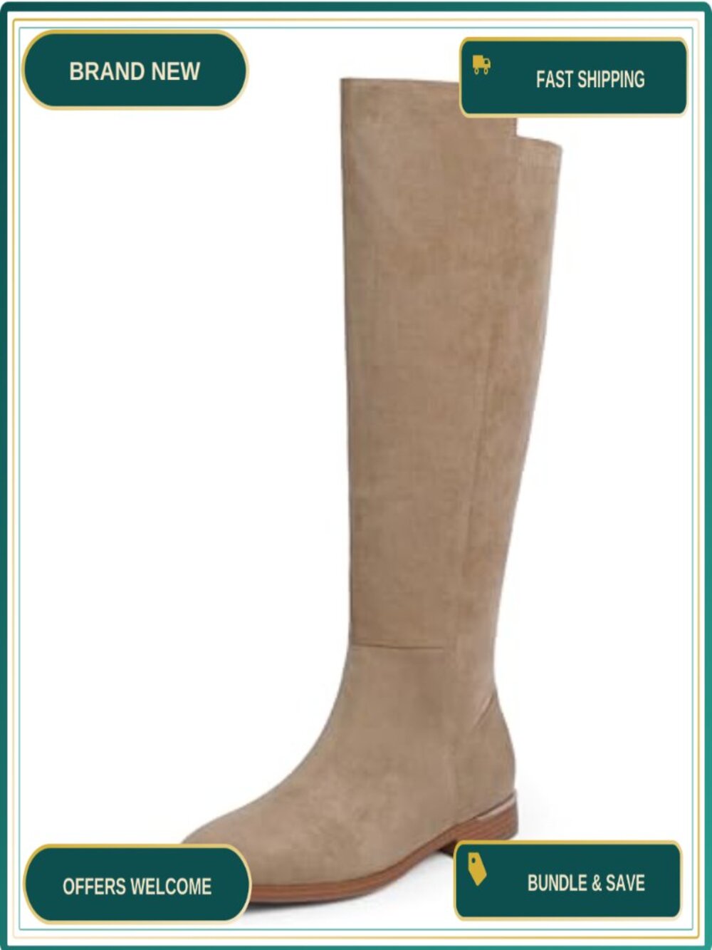 Faux Suede Round Toe Flat Knee High Boots Side Zipper Stretchy